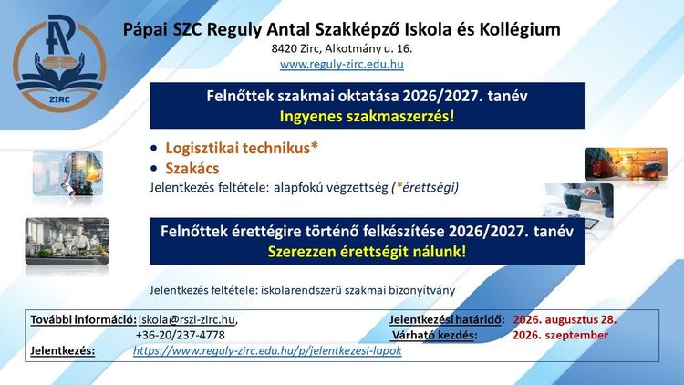 Felnőttek szakmai oktatása és érettégire történő felkészítése 2026/2027. tanévben