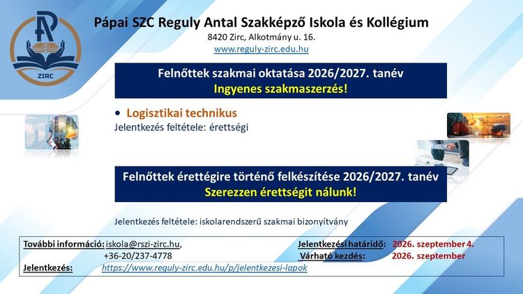 Felnőttek szakmai oktatása és érettégire történő felkészítése 2026/2027. tanévben