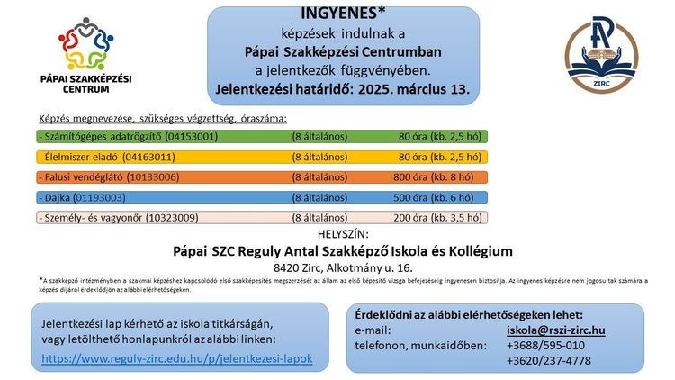 Ingyenes képzések indulnak felnőttek számára 2026. tavaszán Zircen