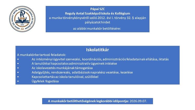 Iskolatitkárt keresünk!