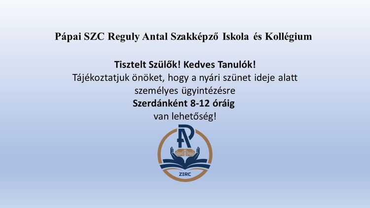 Személyes ügyintézés szerdánként 8-12 óráig