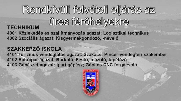 Rendkívüli felvételi eljárás üres férőhelyekre