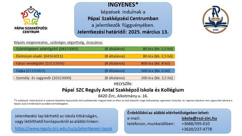 Ingyenes képzések indulnak felnőttek számára 2026. tavaszán Zircen